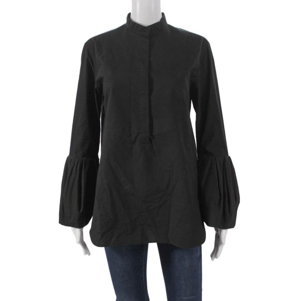 Another Tomorrow Women Tunic Black Cotton High Neck Long Sleeve Size 36